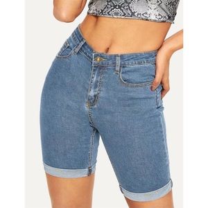 Button Front Cuffed Denim Short